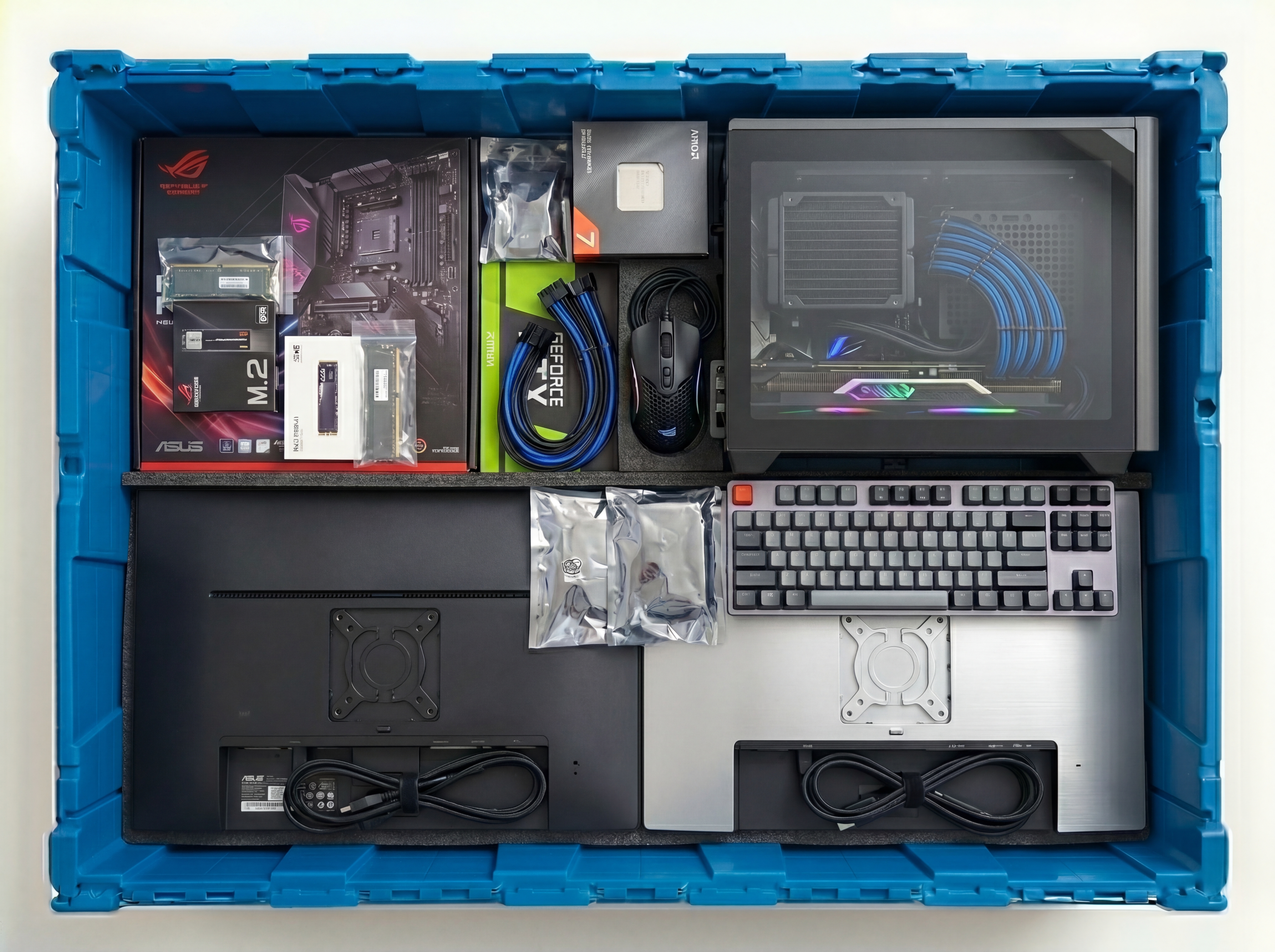 Computer accessories stored in a large Fort Lox box